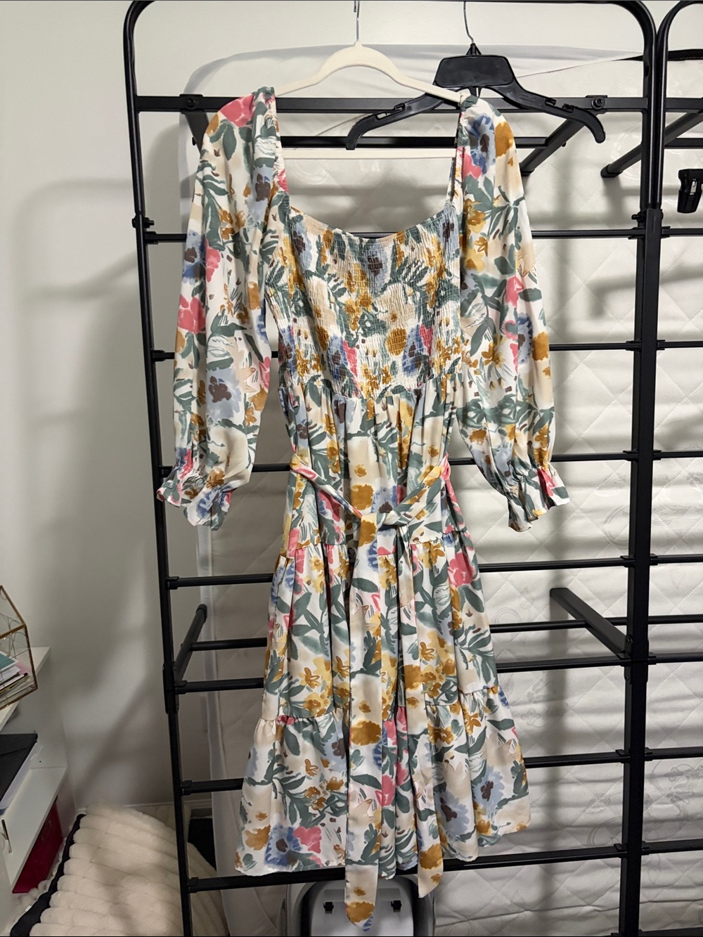 Simplee Apparel White Midi Dress with Multi-Color Floral Print